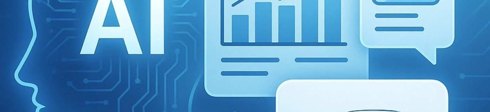 Ilustración de inteligencia artificial con gráficos y mensajes digitales