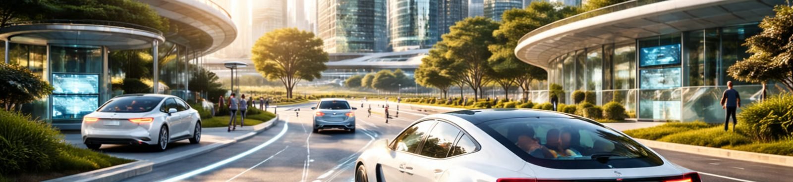 Ciudad moderna con autos circulando entre edificios y espacios verdes